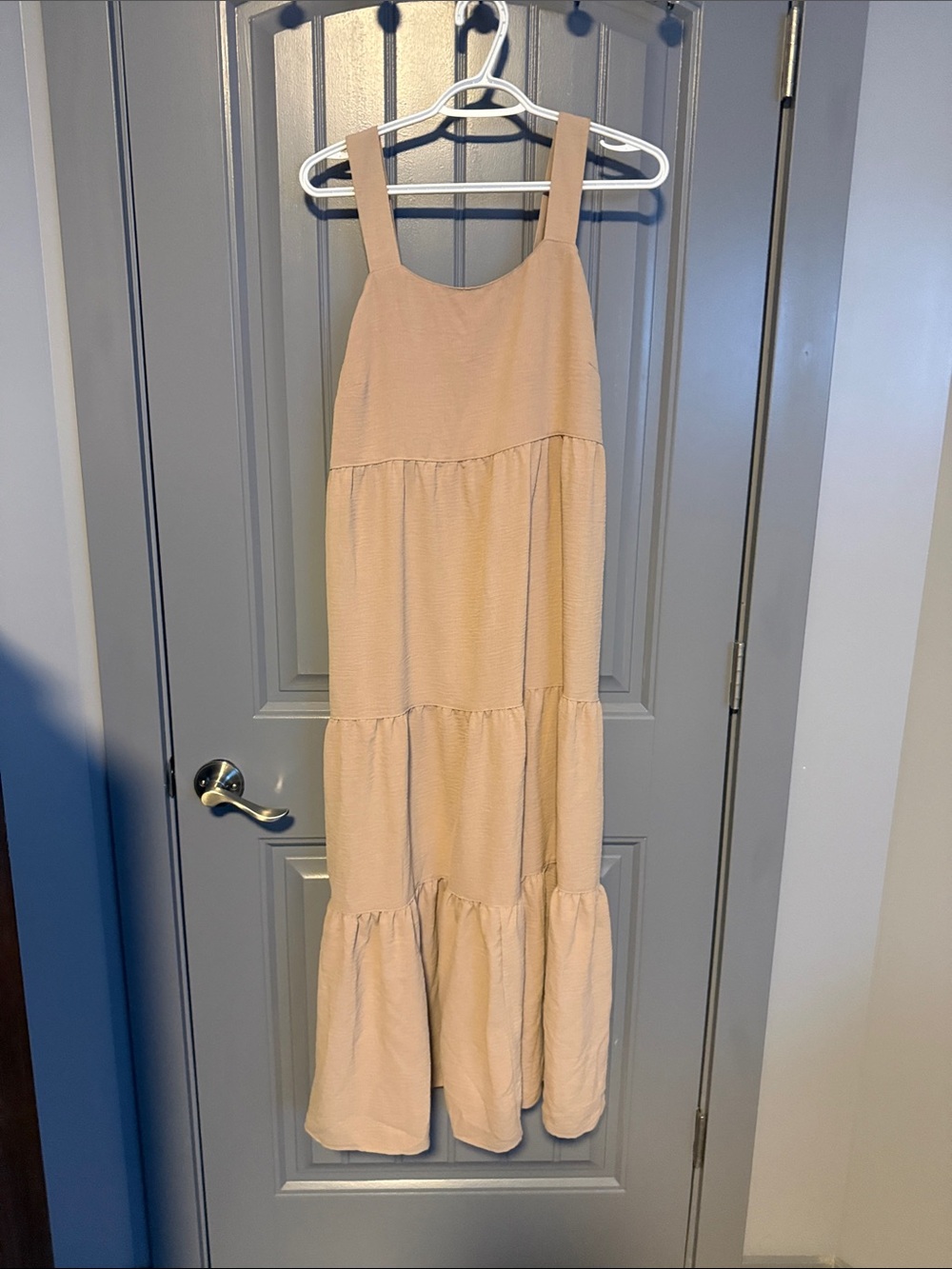 Sleeveless Cream Tiered Maxi Dress with Wide Straps